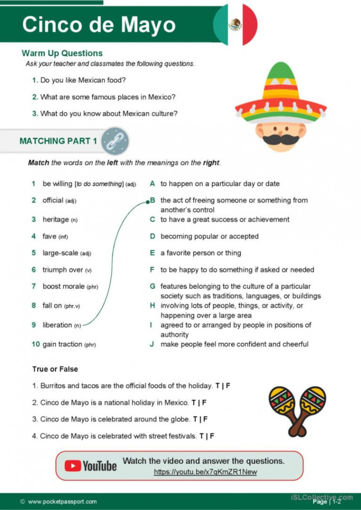 Cinco de Mayo: English ESL worksheets pdf & doc