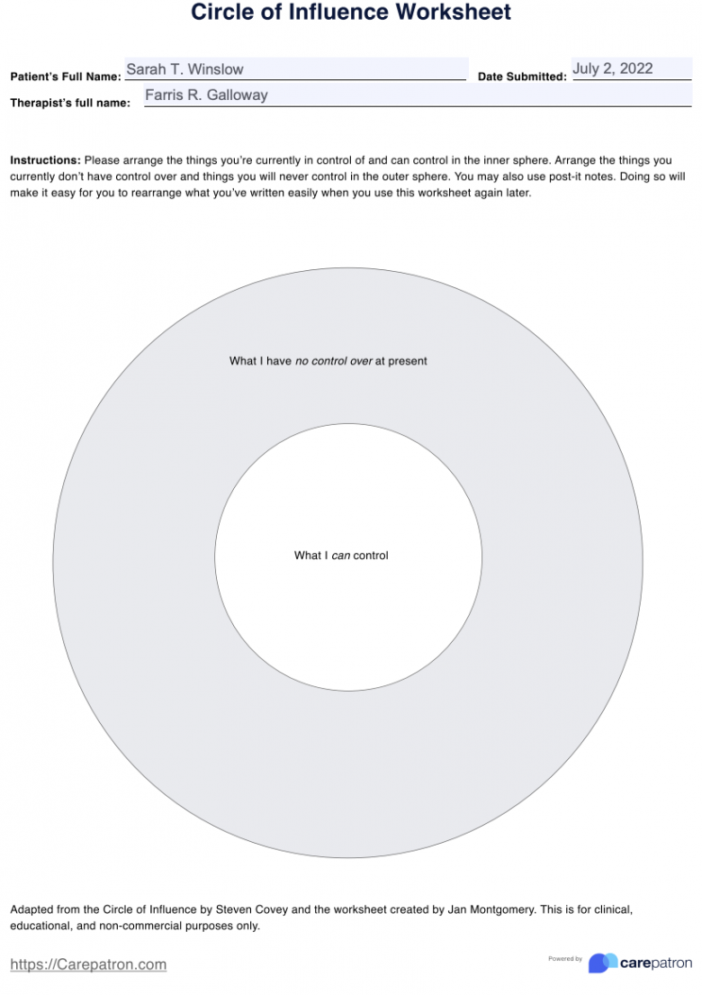 Circle of Influence Worksheet & Example  Free PDF Download