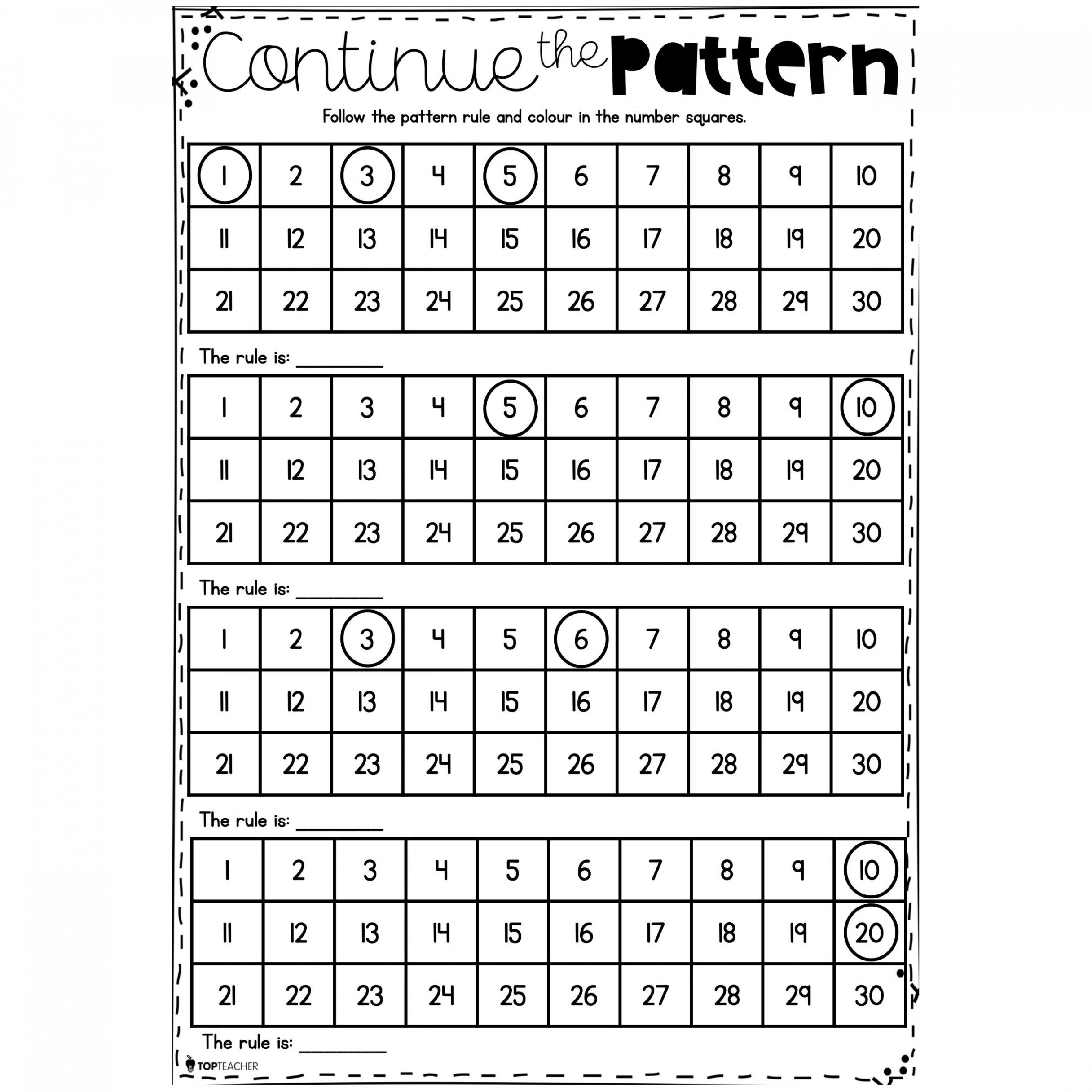 Circle the Number Pattern Worksheets – Top Teacher