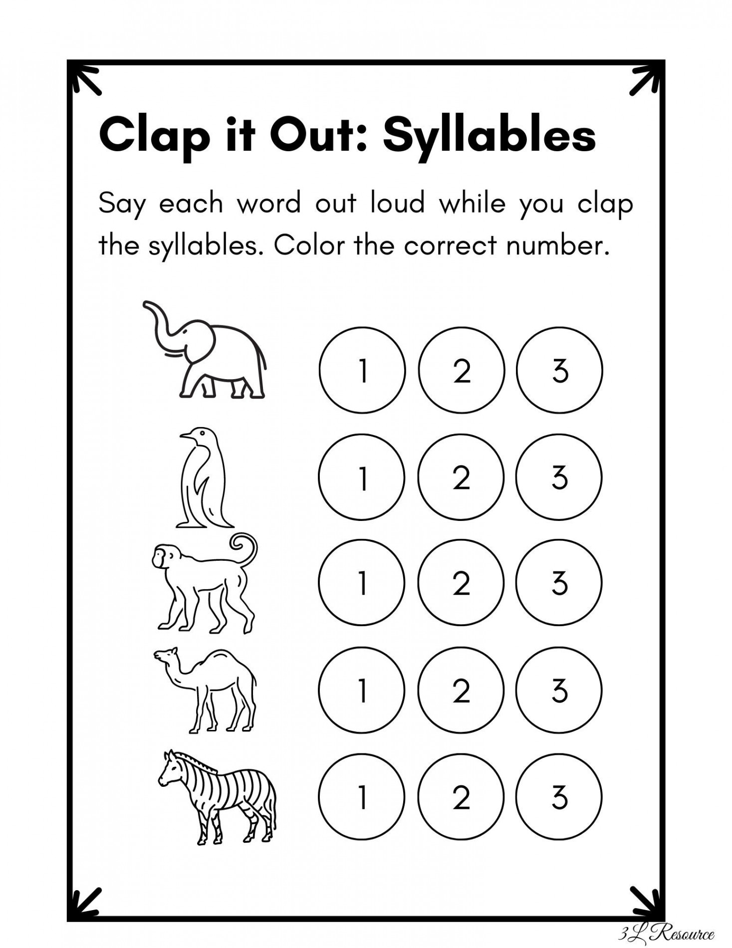 Clap It Out Syllables Worksheet Kindergarten Preschool - Etsy