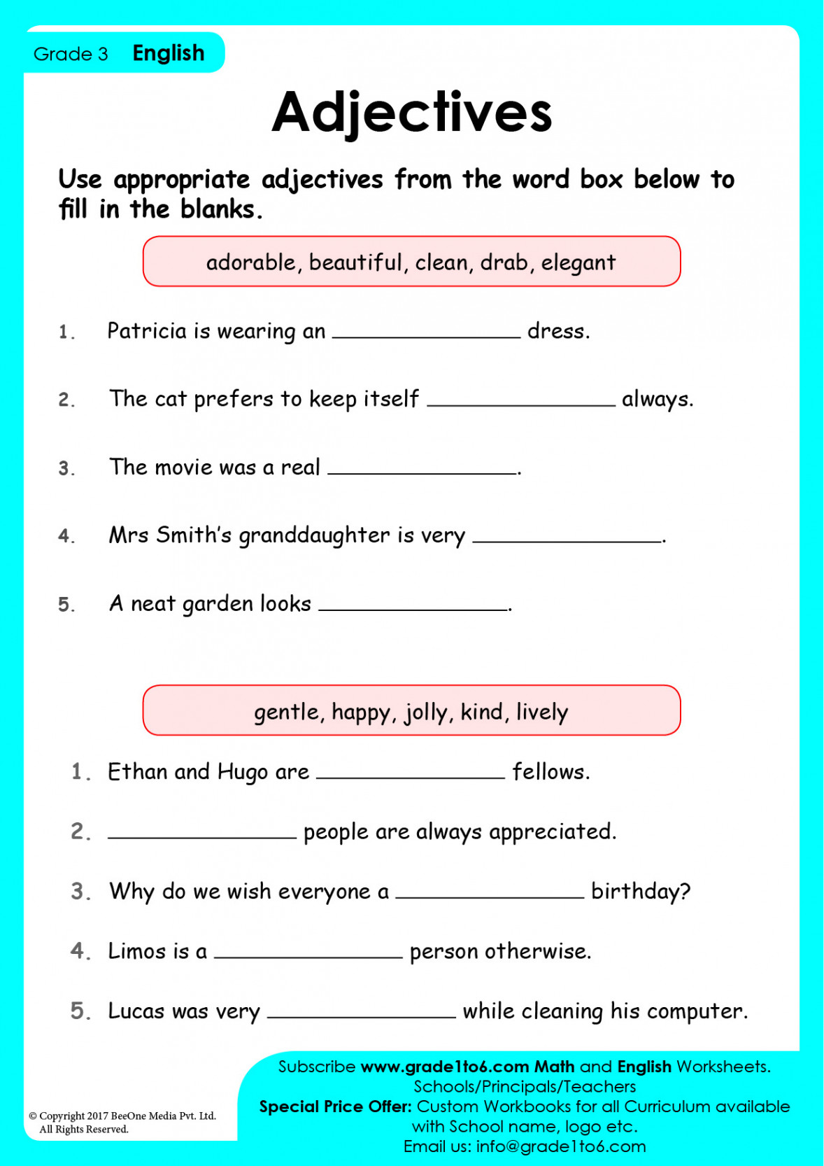 Class  Adjectives Worksheet  Gradeto