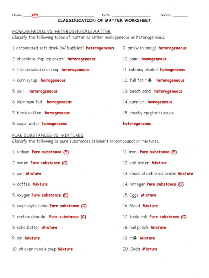 Classification of Matter ANSWER KEY PDF  PDF  Mixture  Chemical