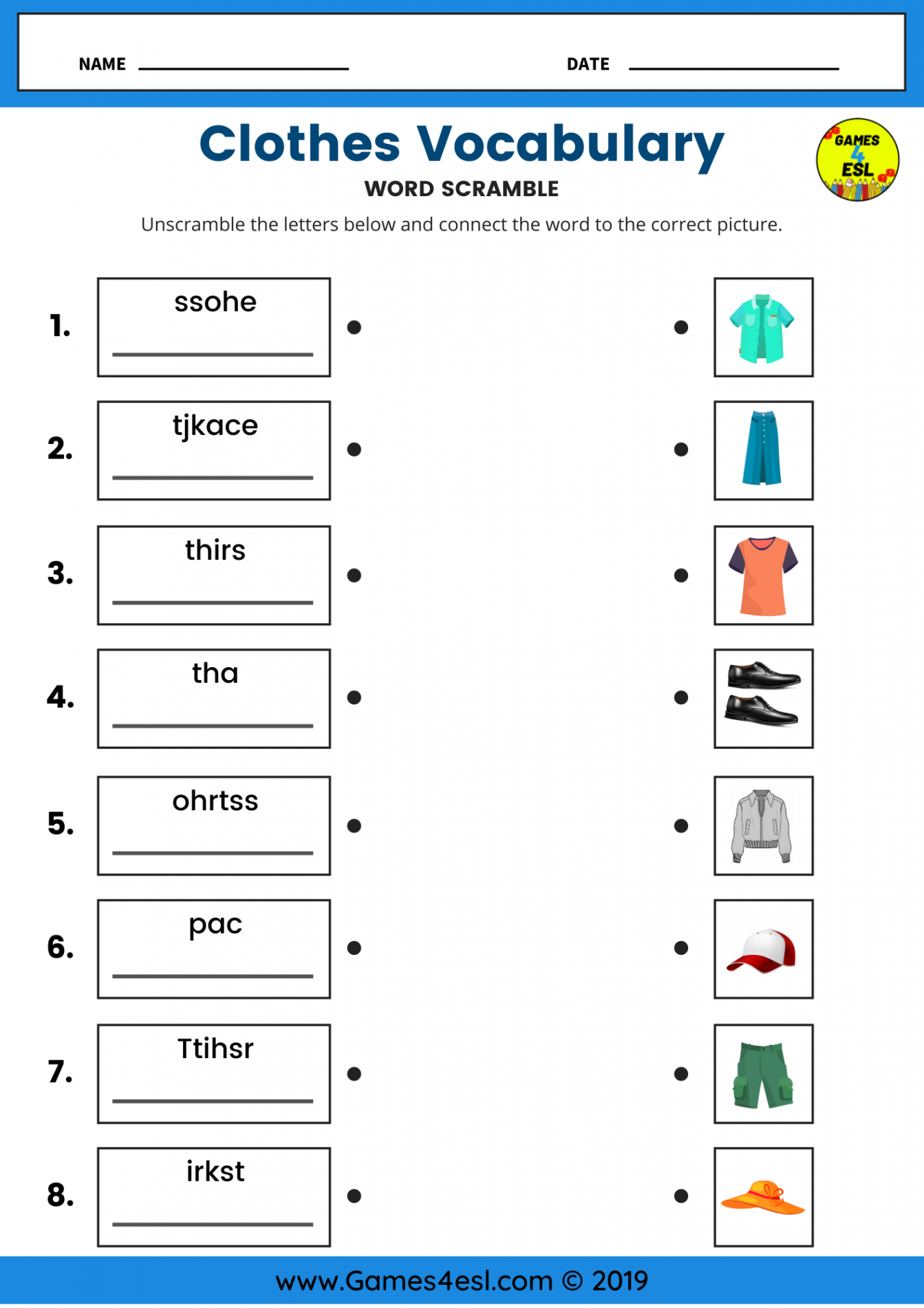 Clothes Vocabulary Worksheet  ESL Worksheet For Beginners