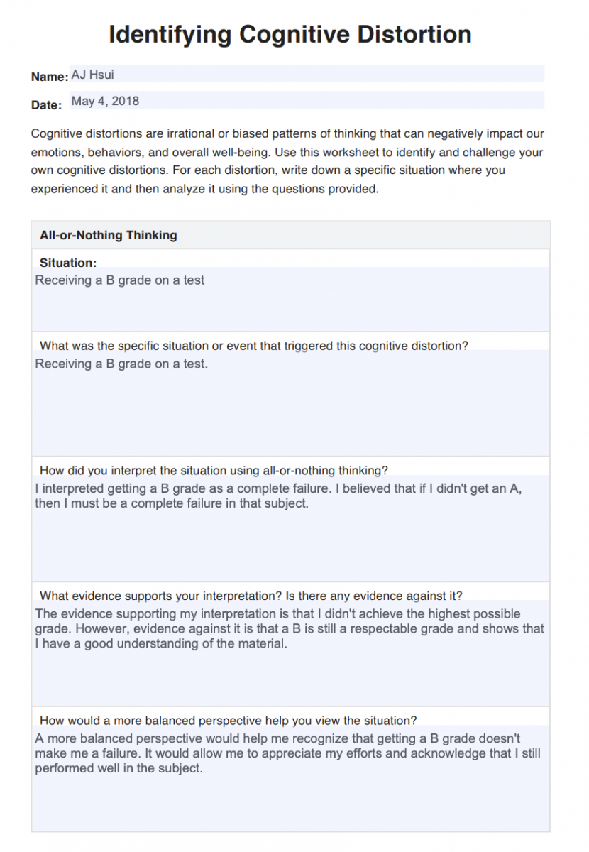 Cognitive Distortions PDF & Example  Free Download