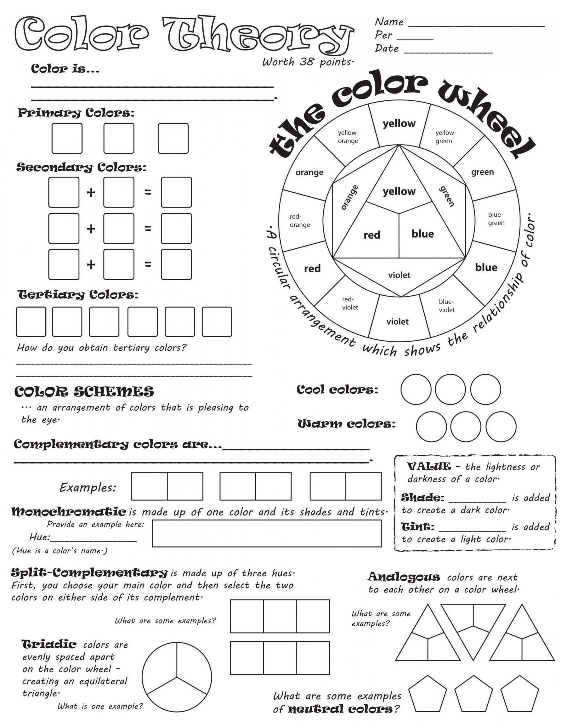 Color theory Worksheet Answers  Free Worksheets  Art