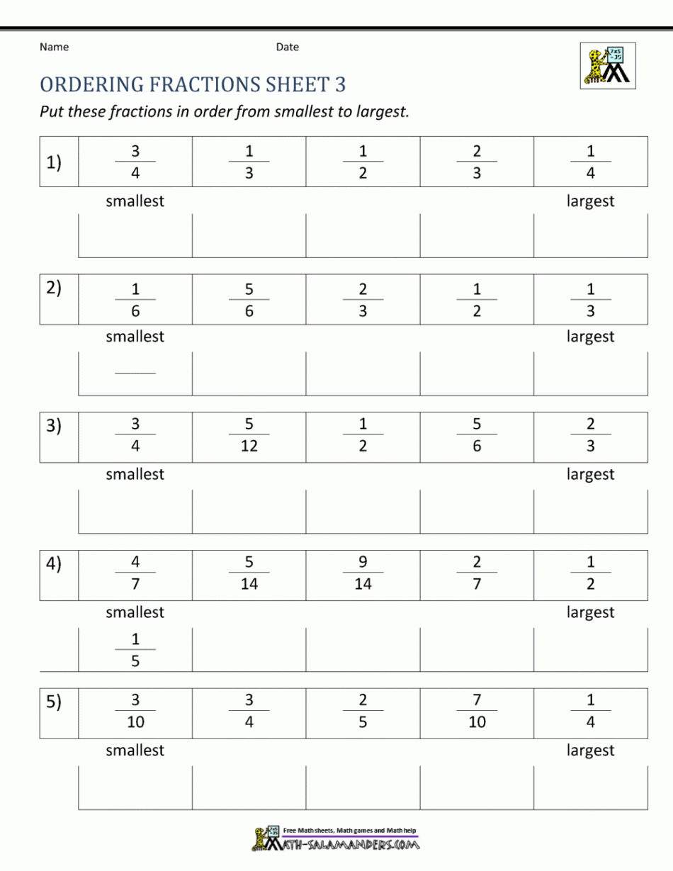 Comparing Fractions Worksheet