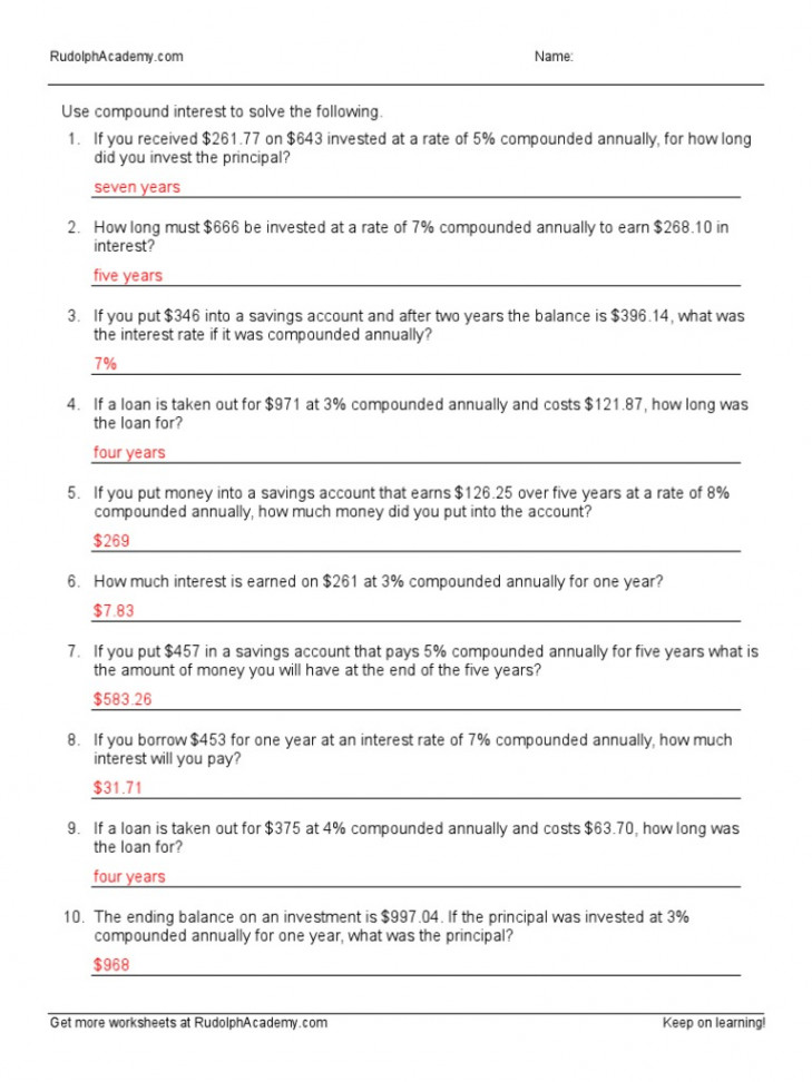 Compound Interest Worksheet B Answers  PDF  Compound Interest