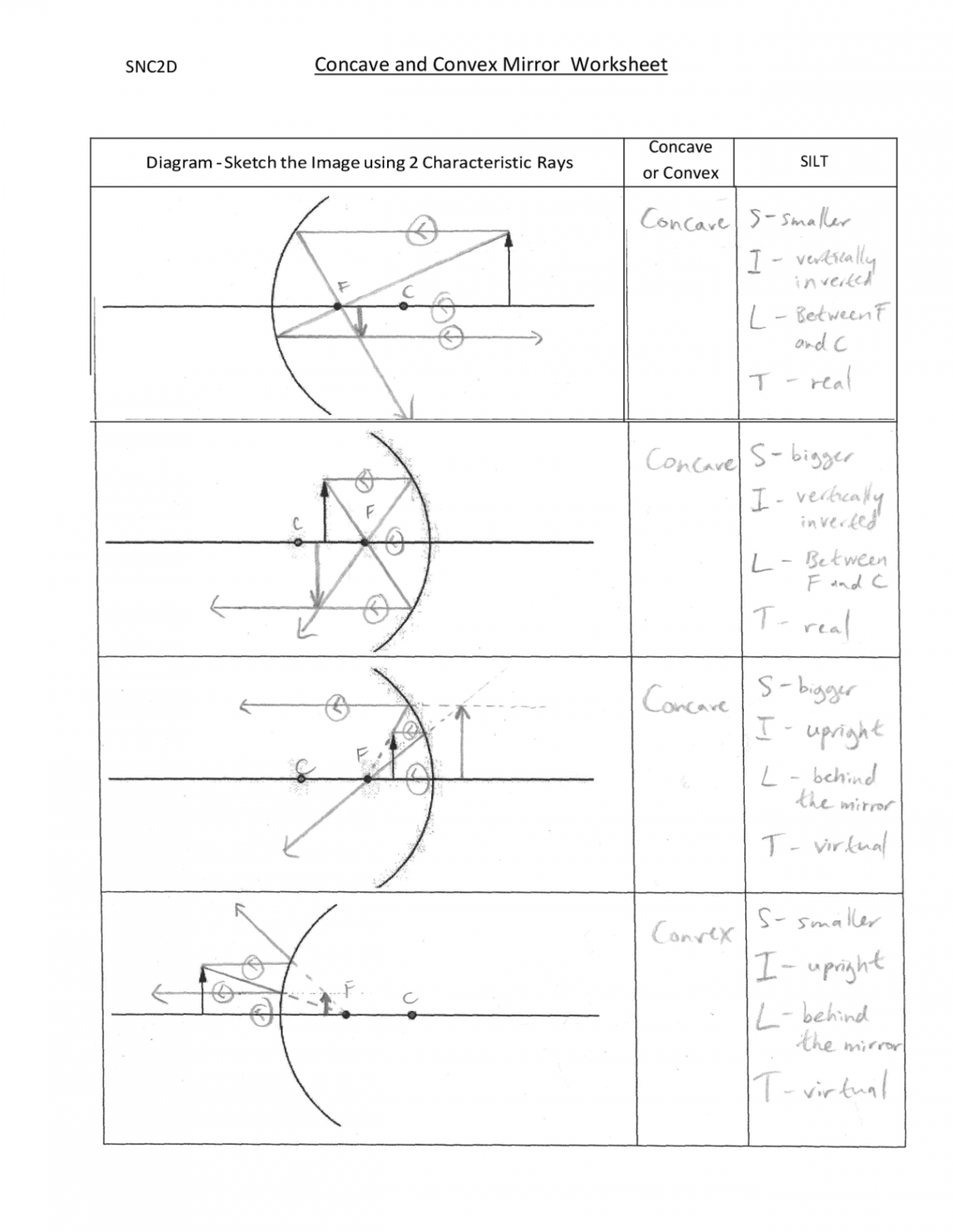 Concave and Convex Mirror Worksheet  Schemes and Mind Maps