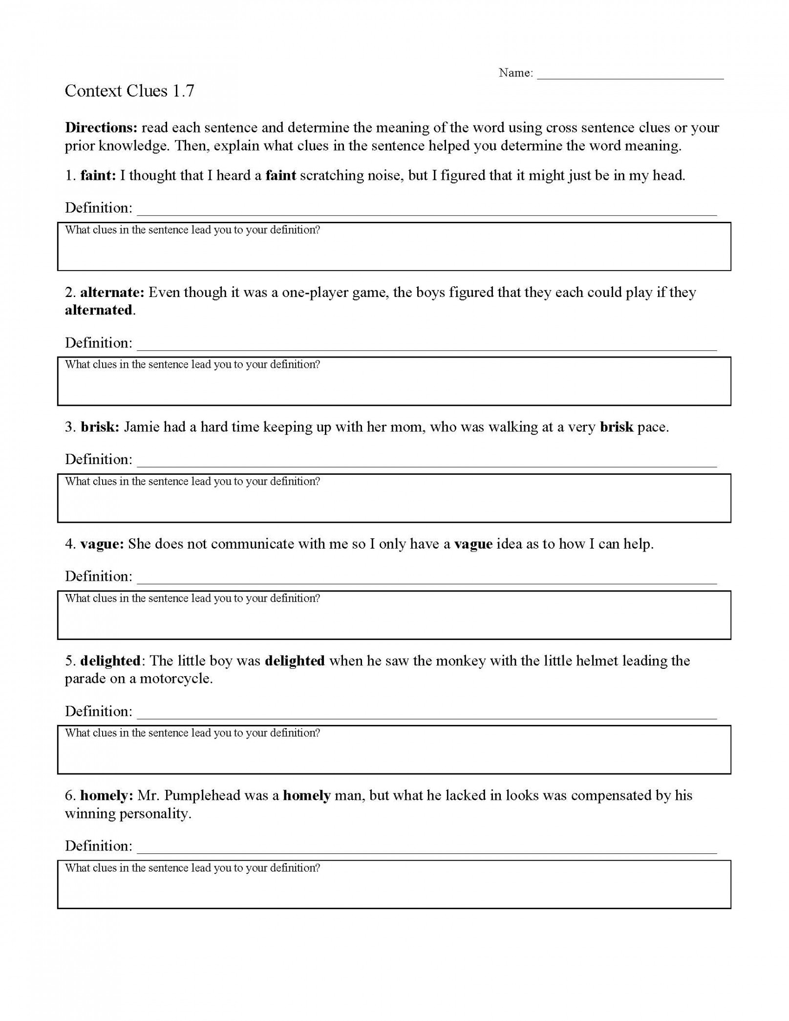 Context Clues Worksheets  Ereading Worksheets