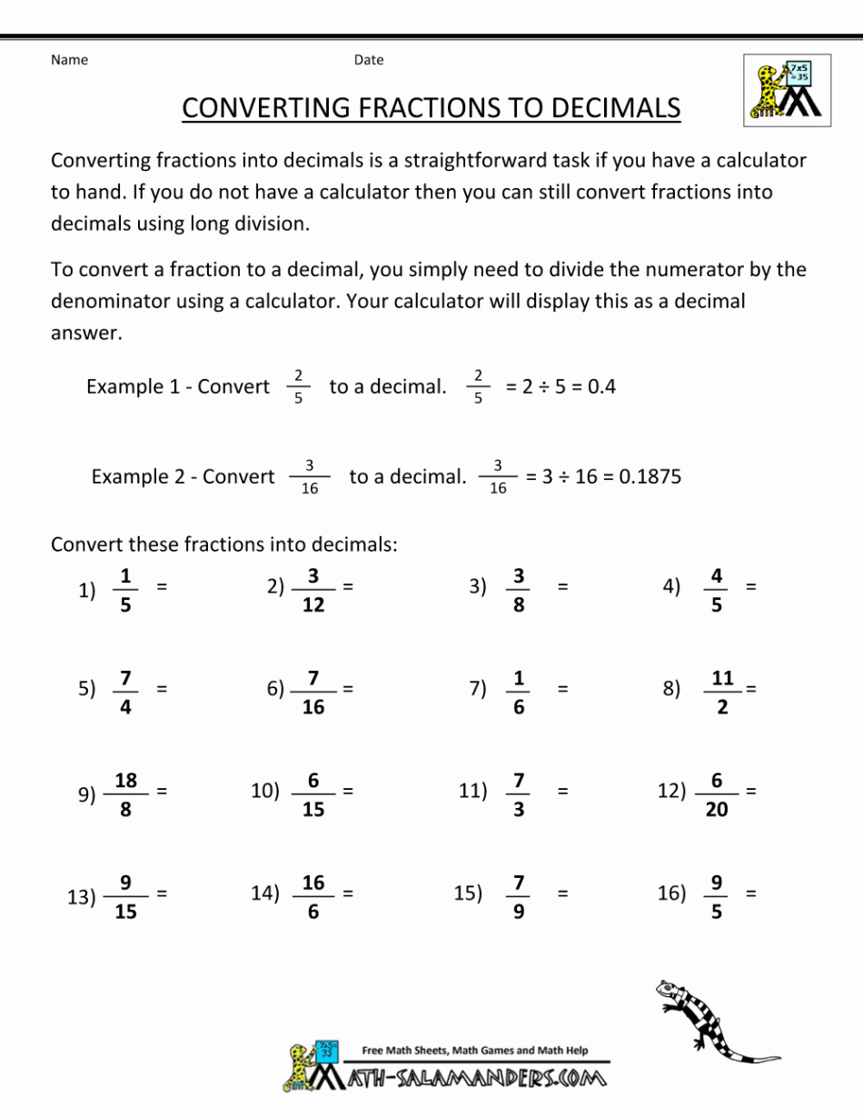 Convert Fractions to Decimal