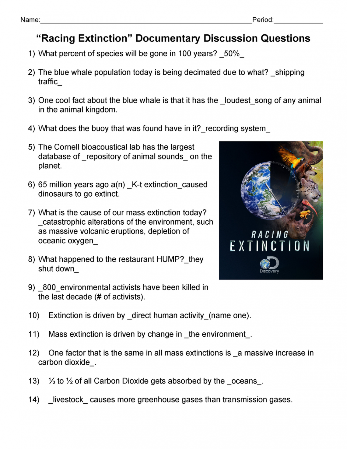 Copy of Racing Extinction Questions for Documentary - - Studocu