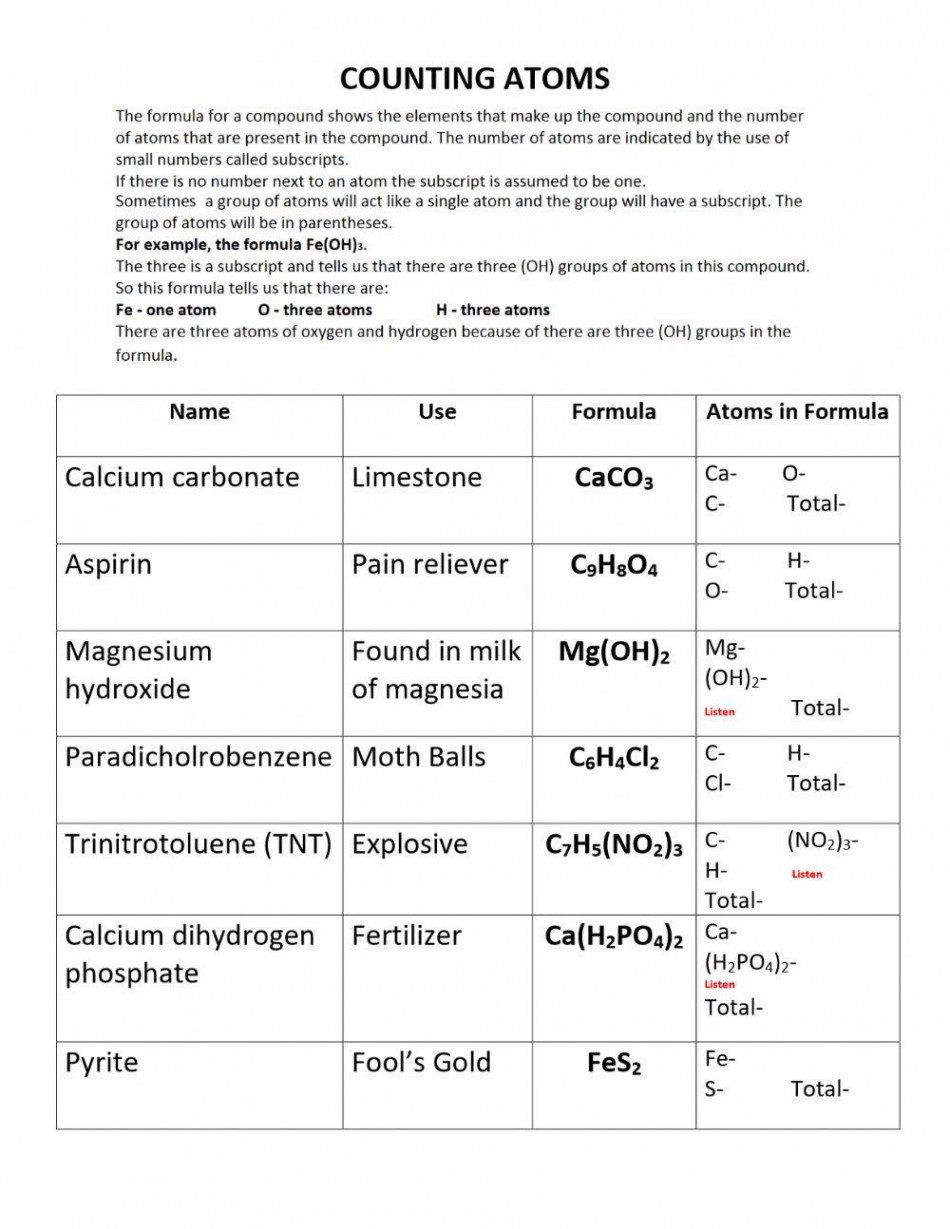 Counting Atoms worksheet  Live Worksheets