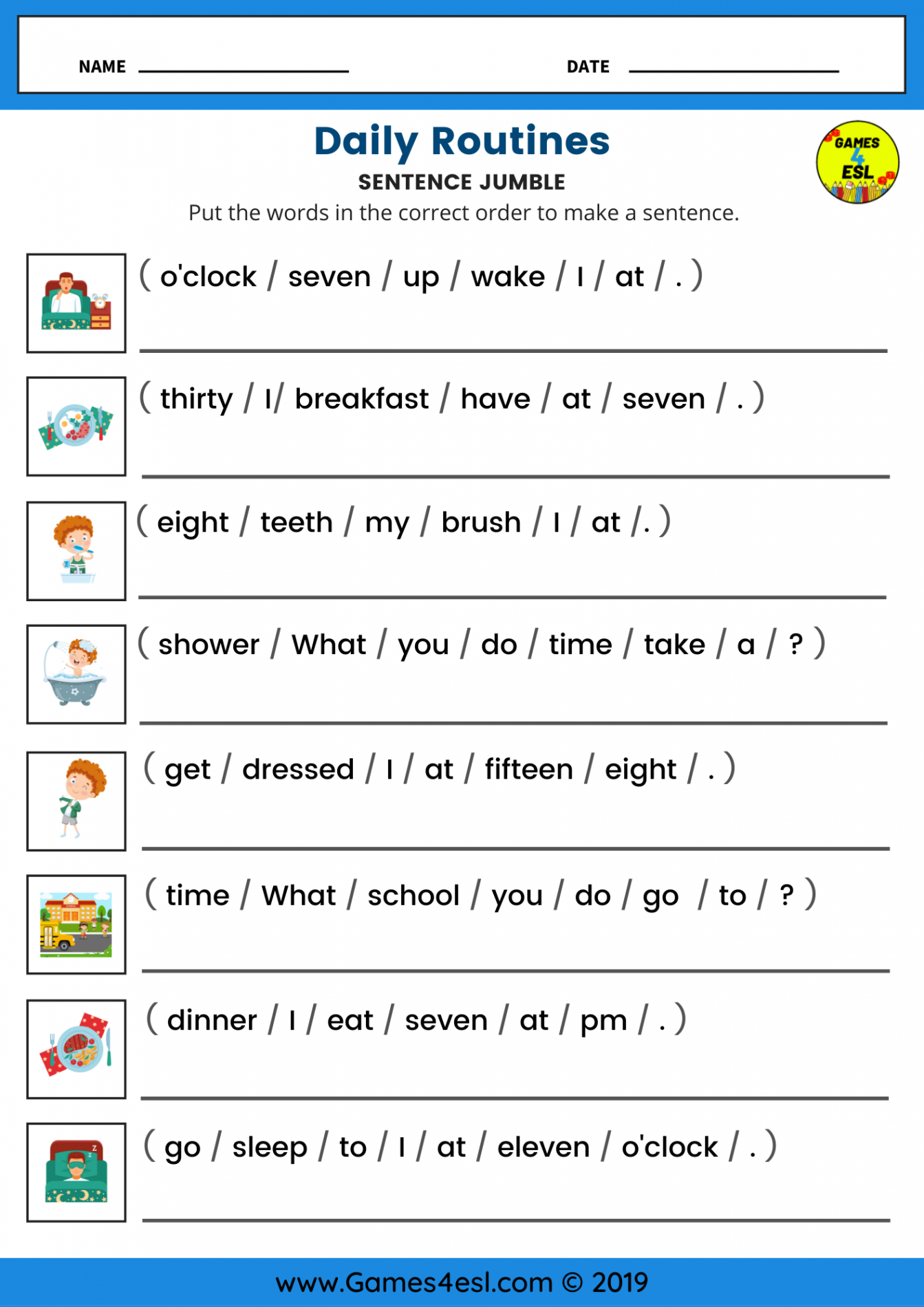 Daily Routines  ESL Worksheet For Beginners  English grammar