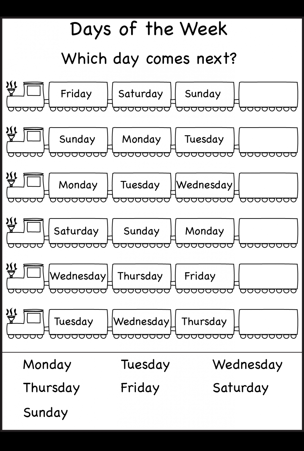 Days of the Week –  Worksheet  School worksheets, nd grade math