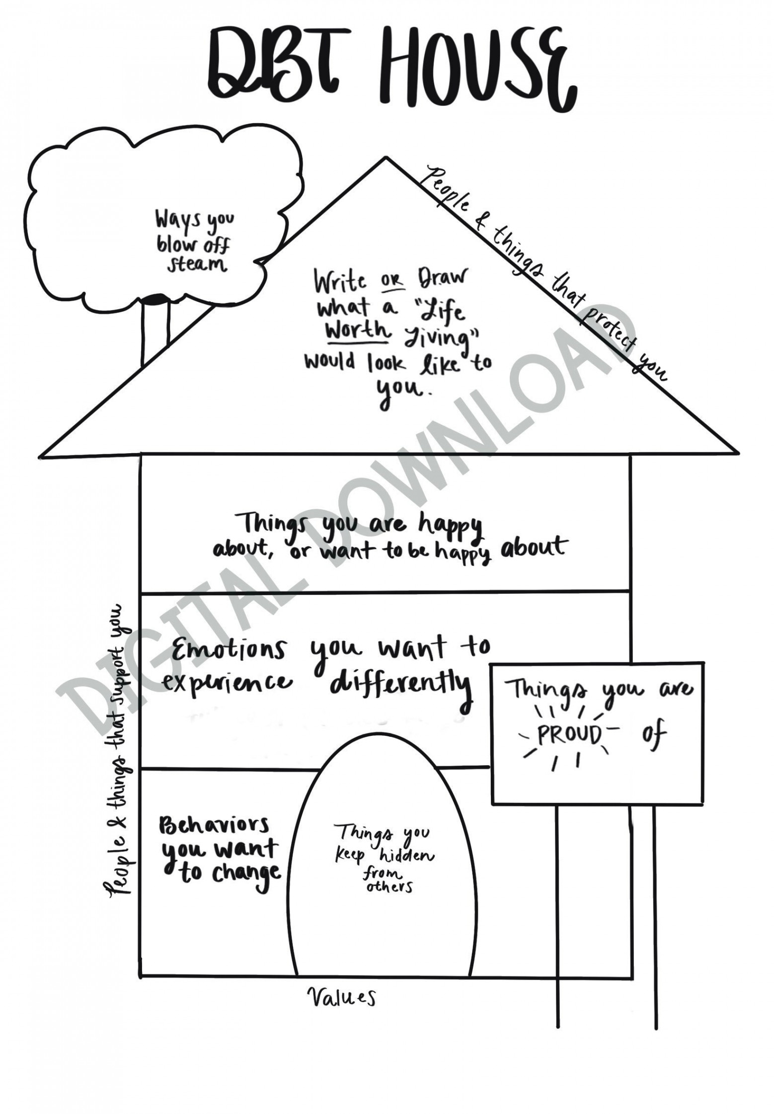 DBT House Worksheet With Instruction Page (Download Now) - Etsy UK