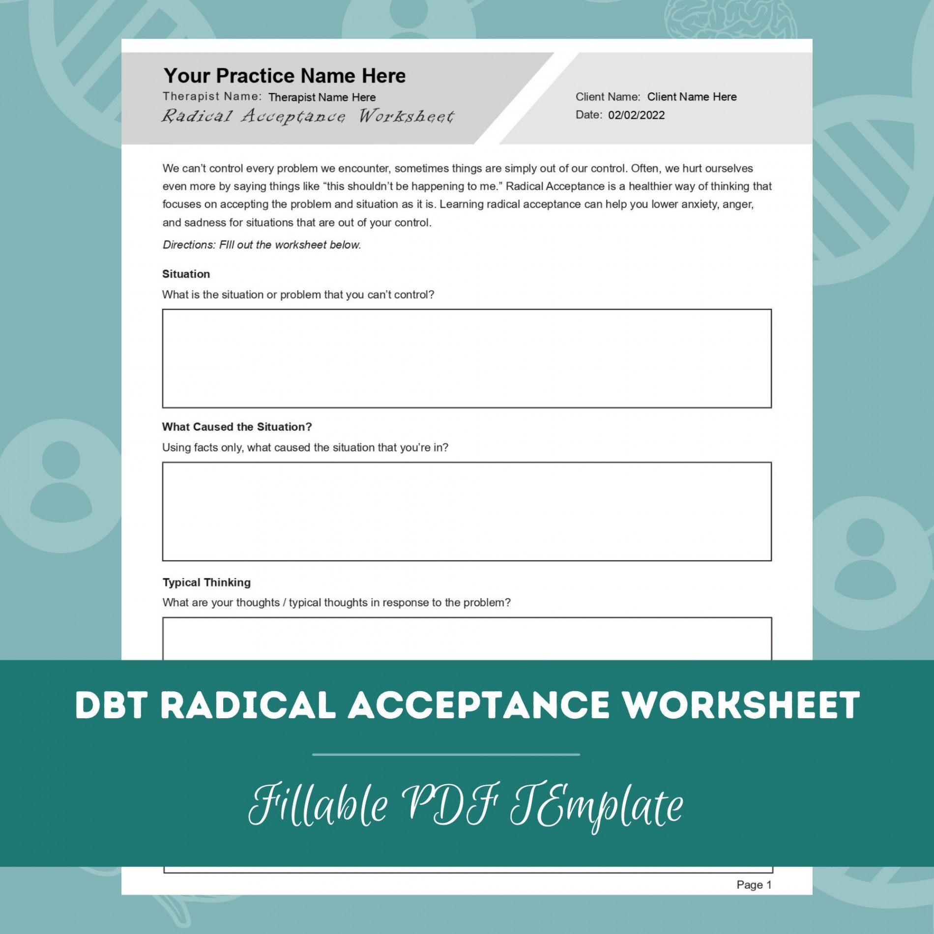 DBT Radical Acceptance Worksheet Editable / (Download Now) - Etsy