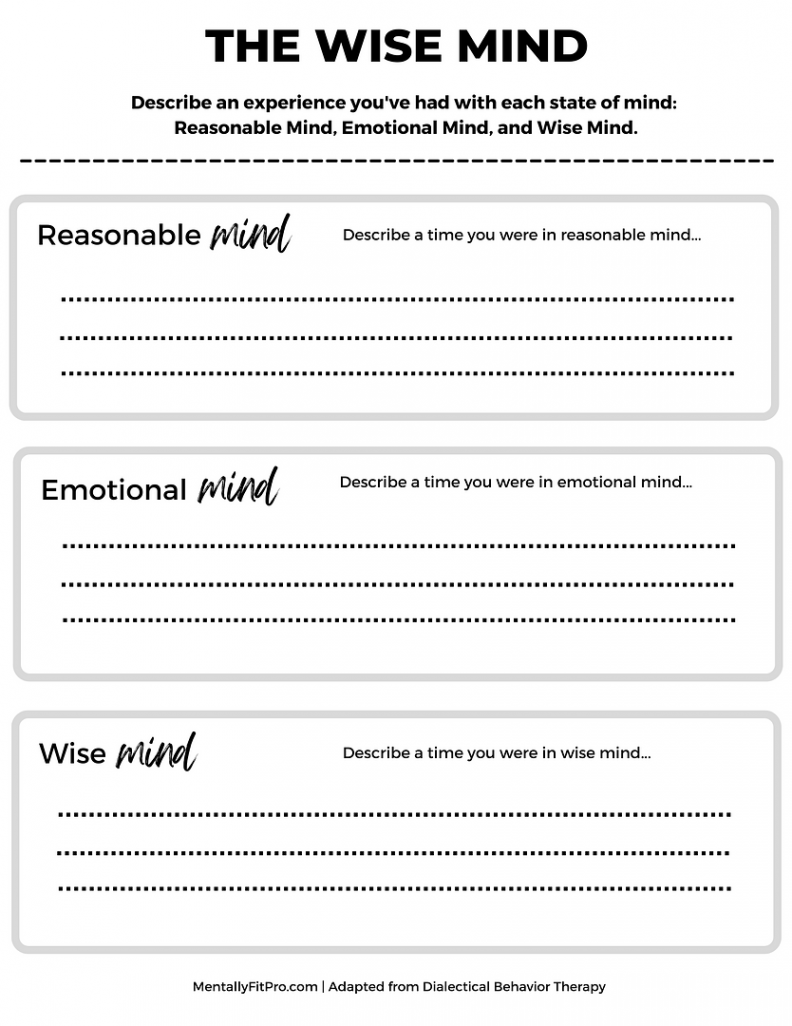 DBT Wise Mind Worksheet  Mentally Fit Pro