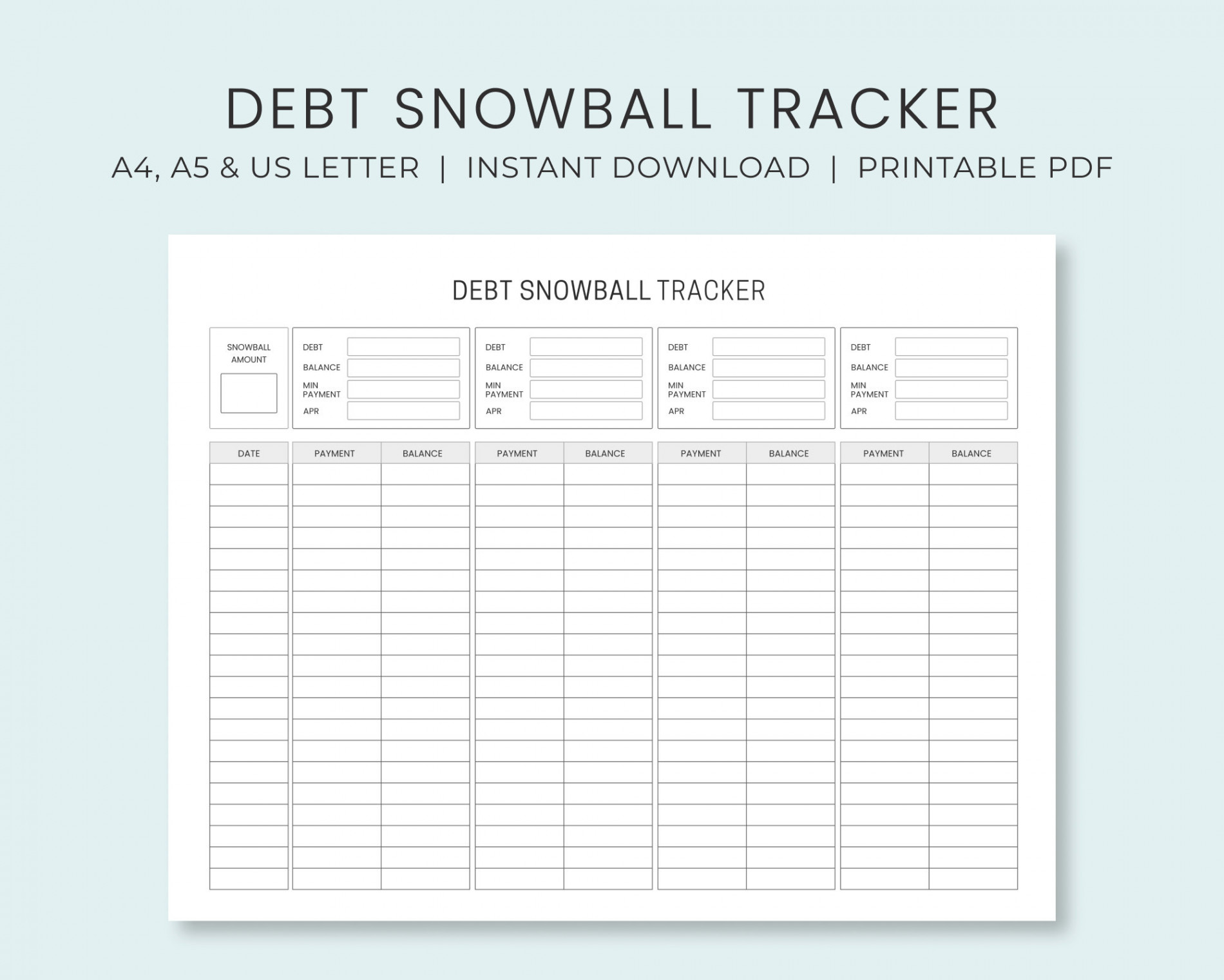 Debt Snowball Tracker Printable Debt Payment Worksheet - Etsy