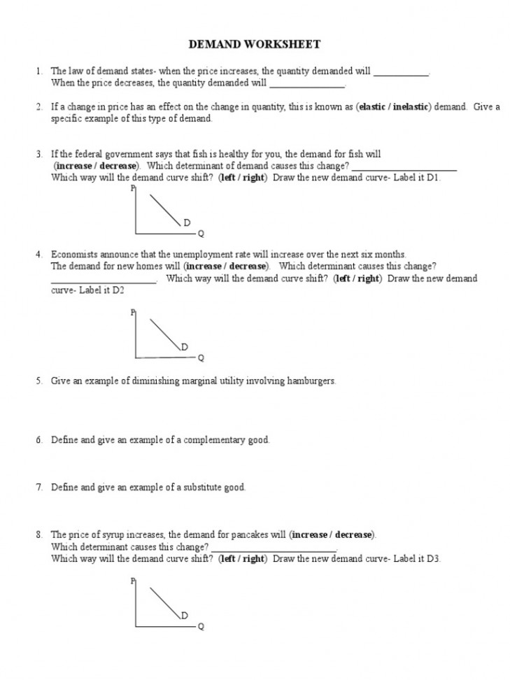 Demand Worksheet  PDF  Demand  Demand Curve