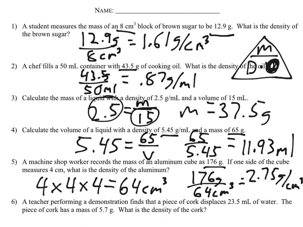 Density Calculations Worksheet  Science  ShowMe