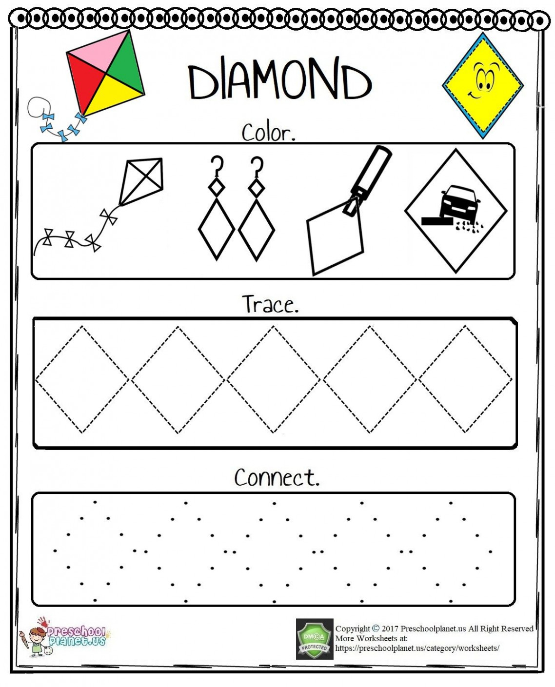 Diamond Worksheet  Shape activities preschool, Shapes worksheets