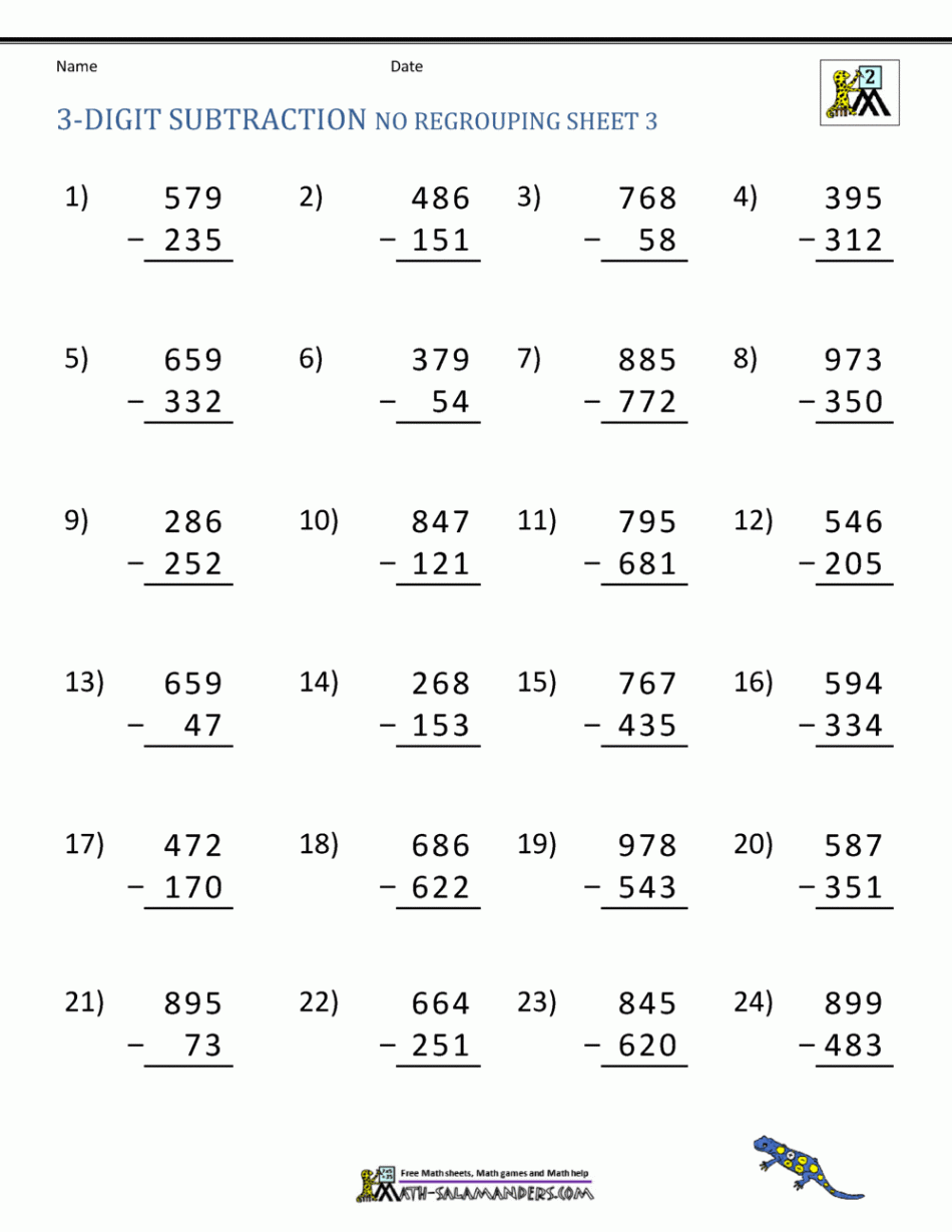 Digit Subtraction Worksheets