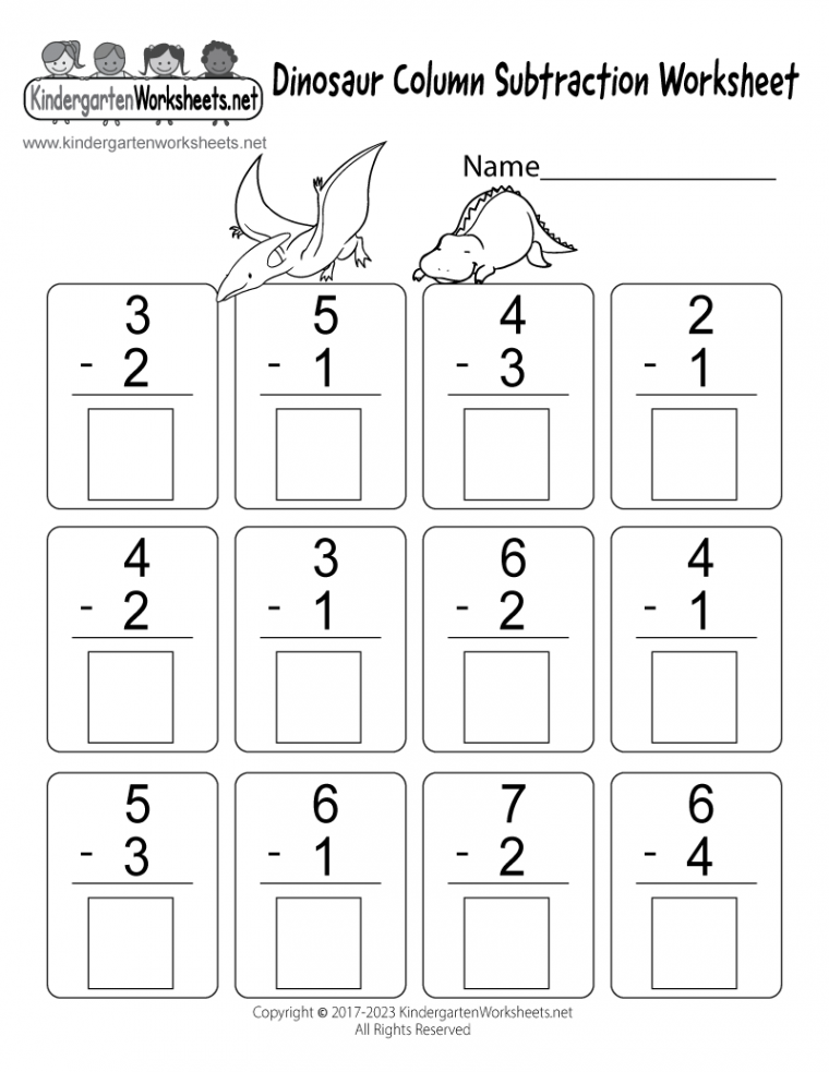 Dinosaur Column Subtraction Worksheet - Free Printable, Digital, & PDF