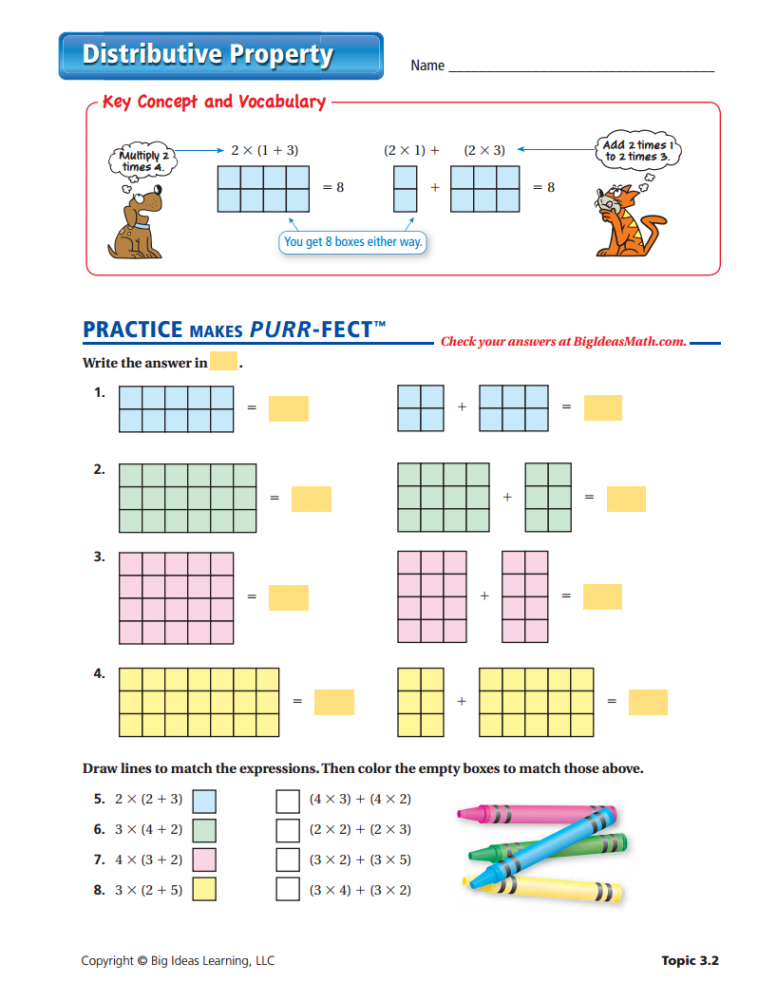 Distributive Property Worksheet  Distributive property of