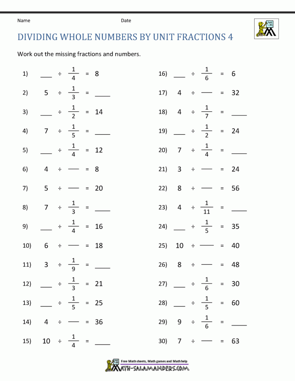 Divide Whole Numbers by Fractions