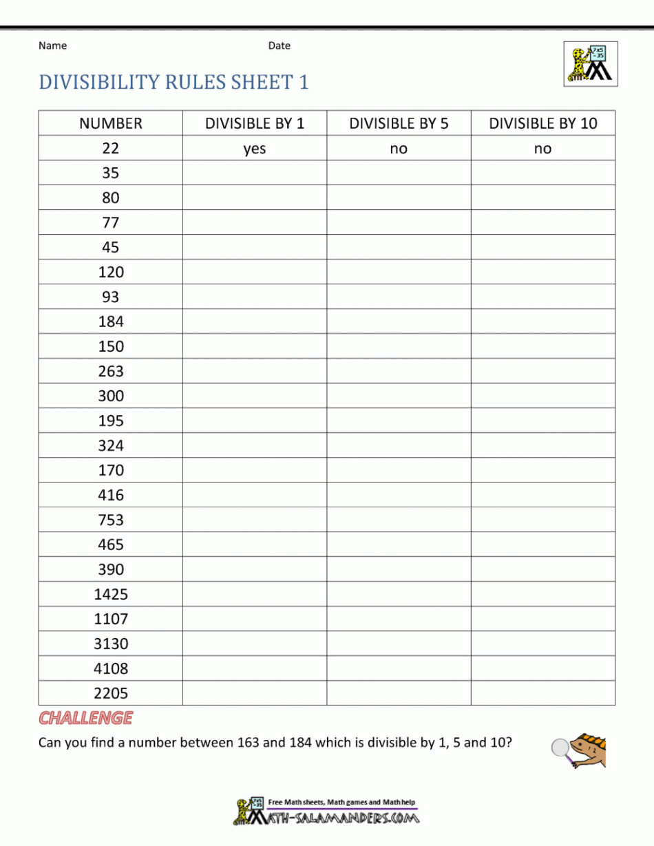 Divisibility Rules Worksheets