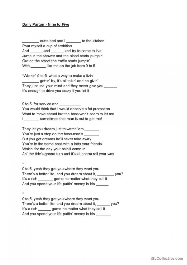 Dolly Parton - nine to five general: English ESL worksheets pdf & doc