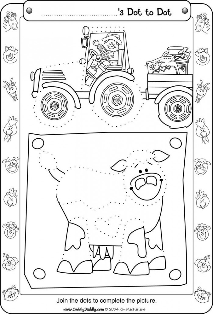 dot to dot farm worksheet  Kindergarten worksheets, Farm