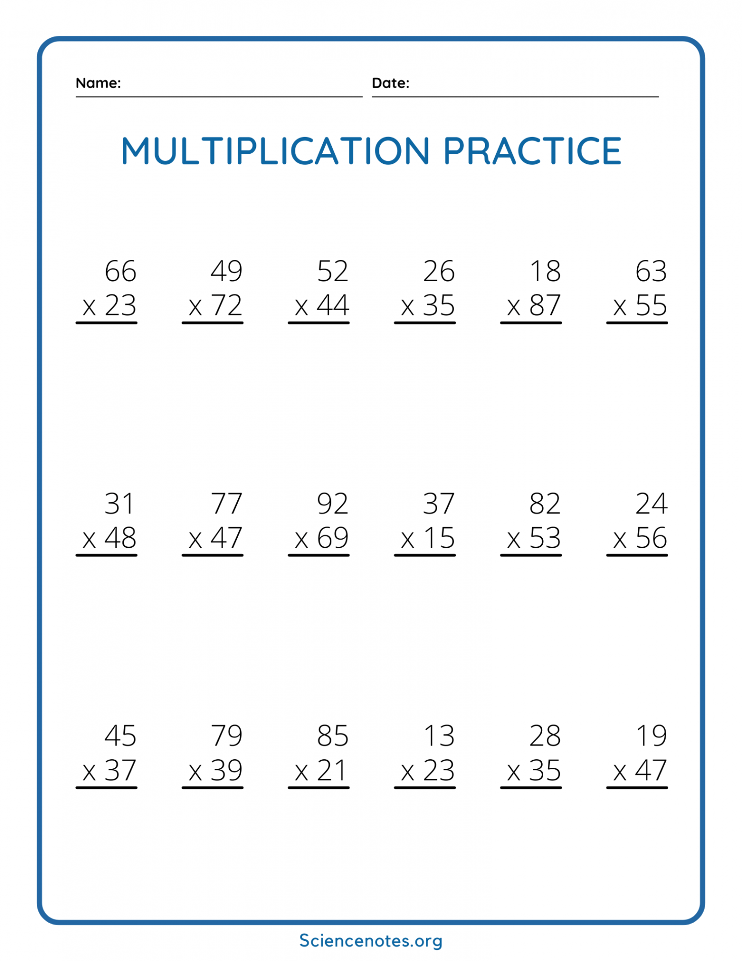 Double Digit Multiplication Worksheets