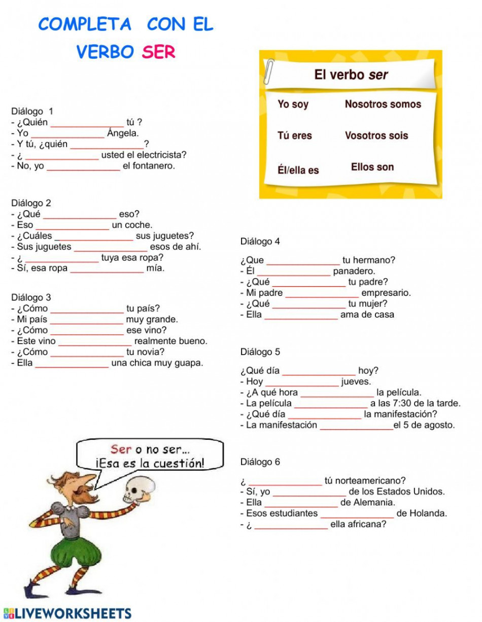 El Verbo Ser Worksheet Answers  Spanish teaching resources