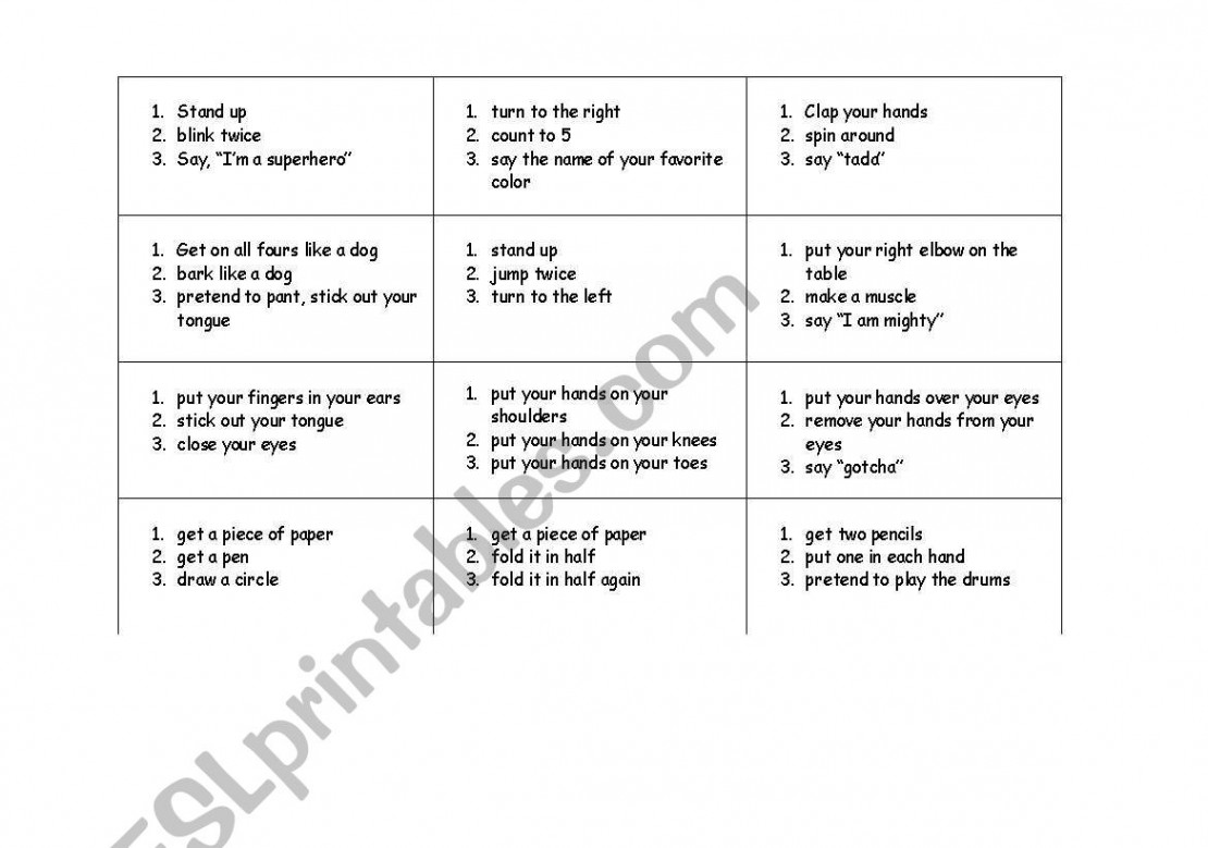 English worksheets: Practice following  step directions