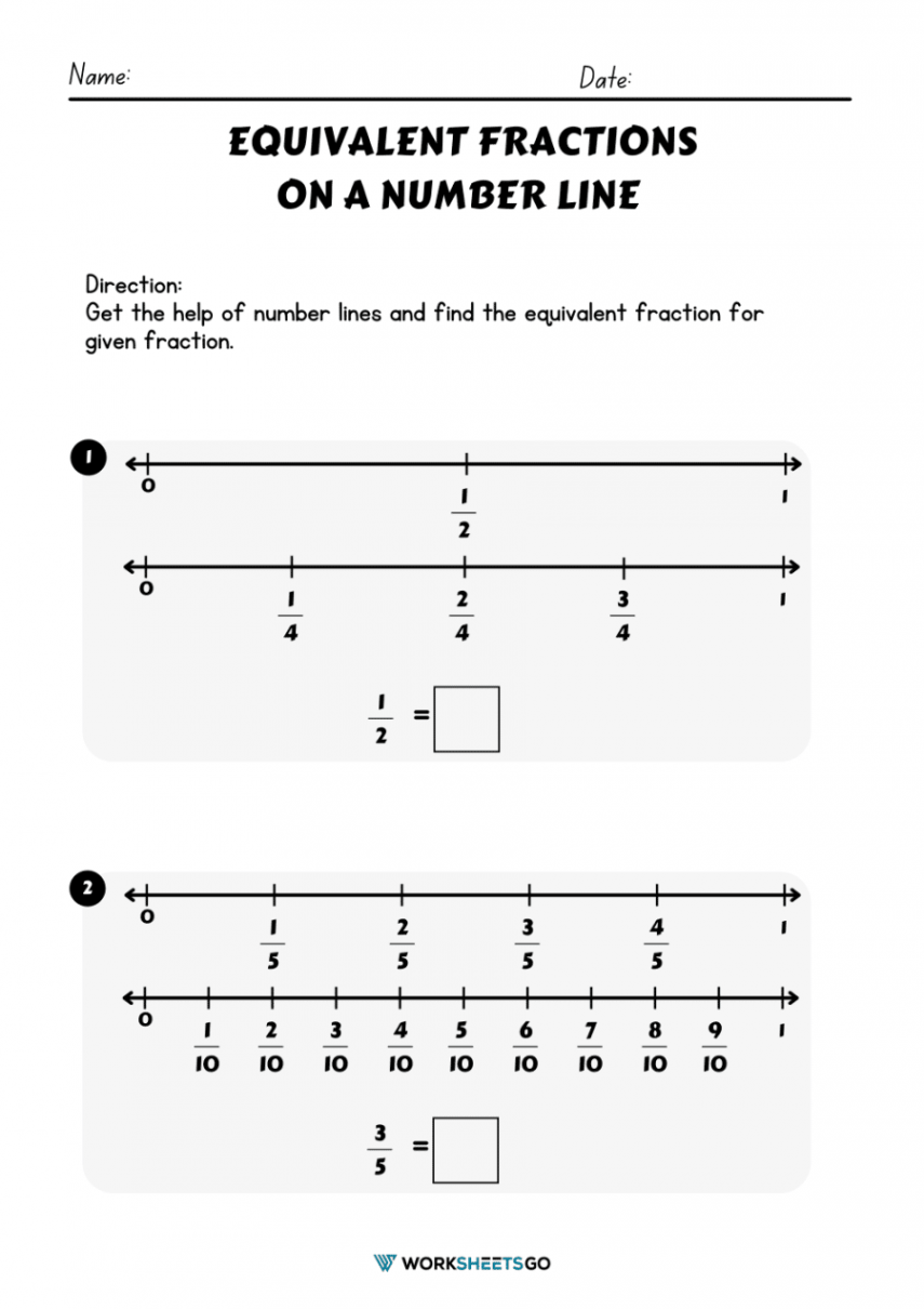 Equivalent Fractions on a Number Line Worksheets  WorksheetsGO