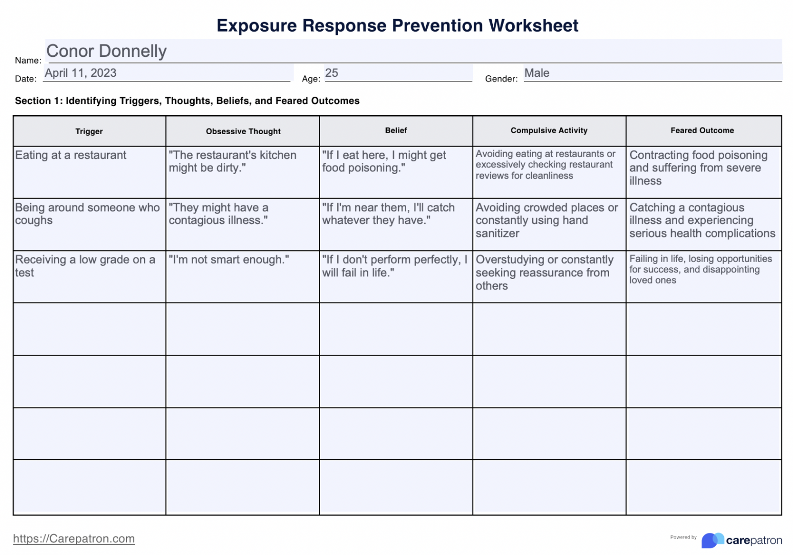 Exposure Response Prevention Worksheet & Example  Free PDF Download