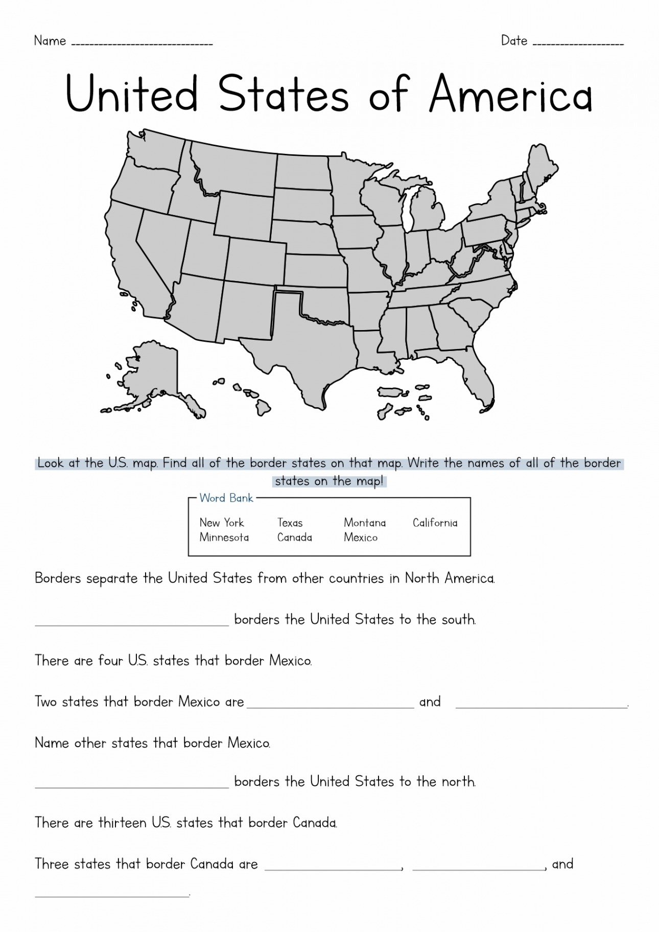 Fifty States Worksheets - Free PDF at worksheeto