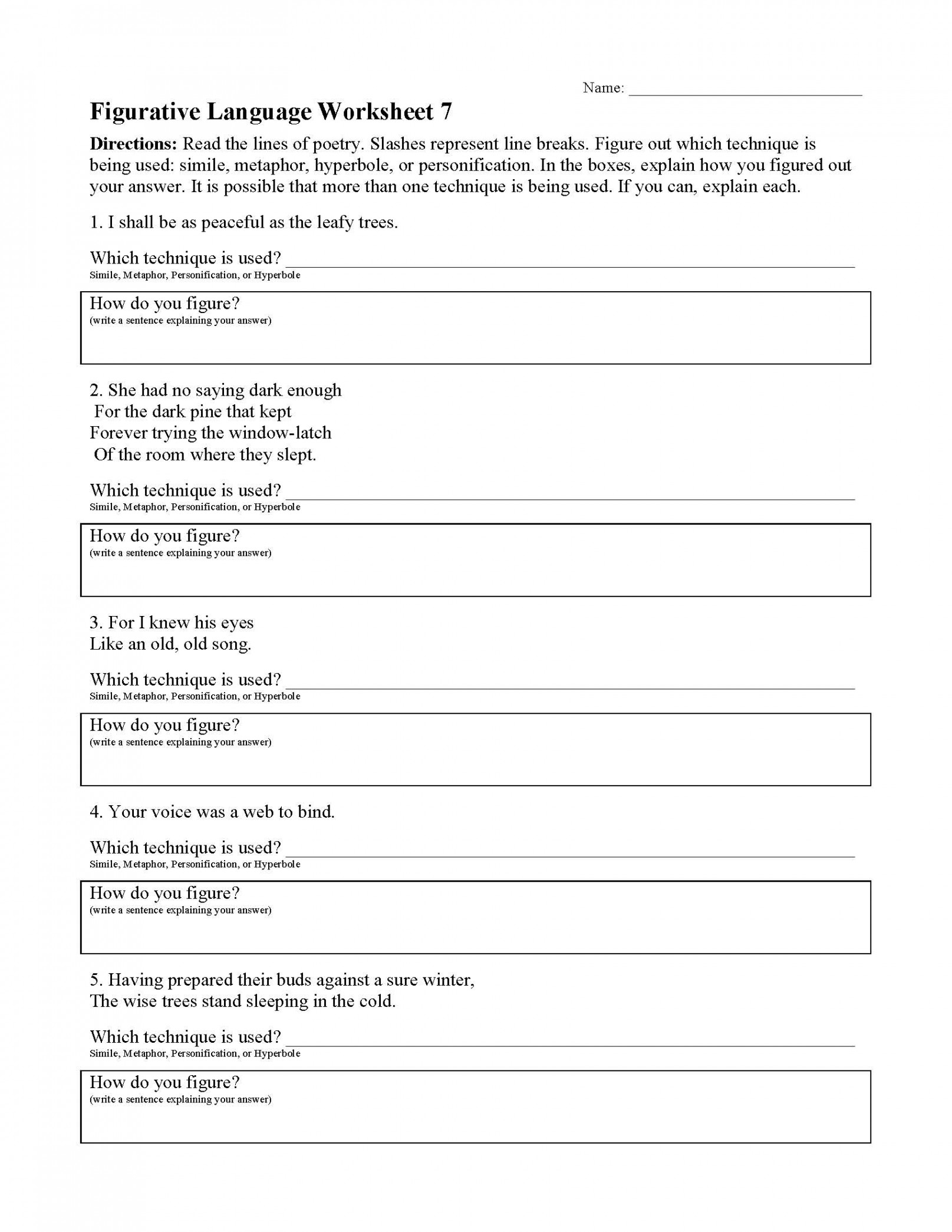 Figurative Language Worksheets  Reading Activities