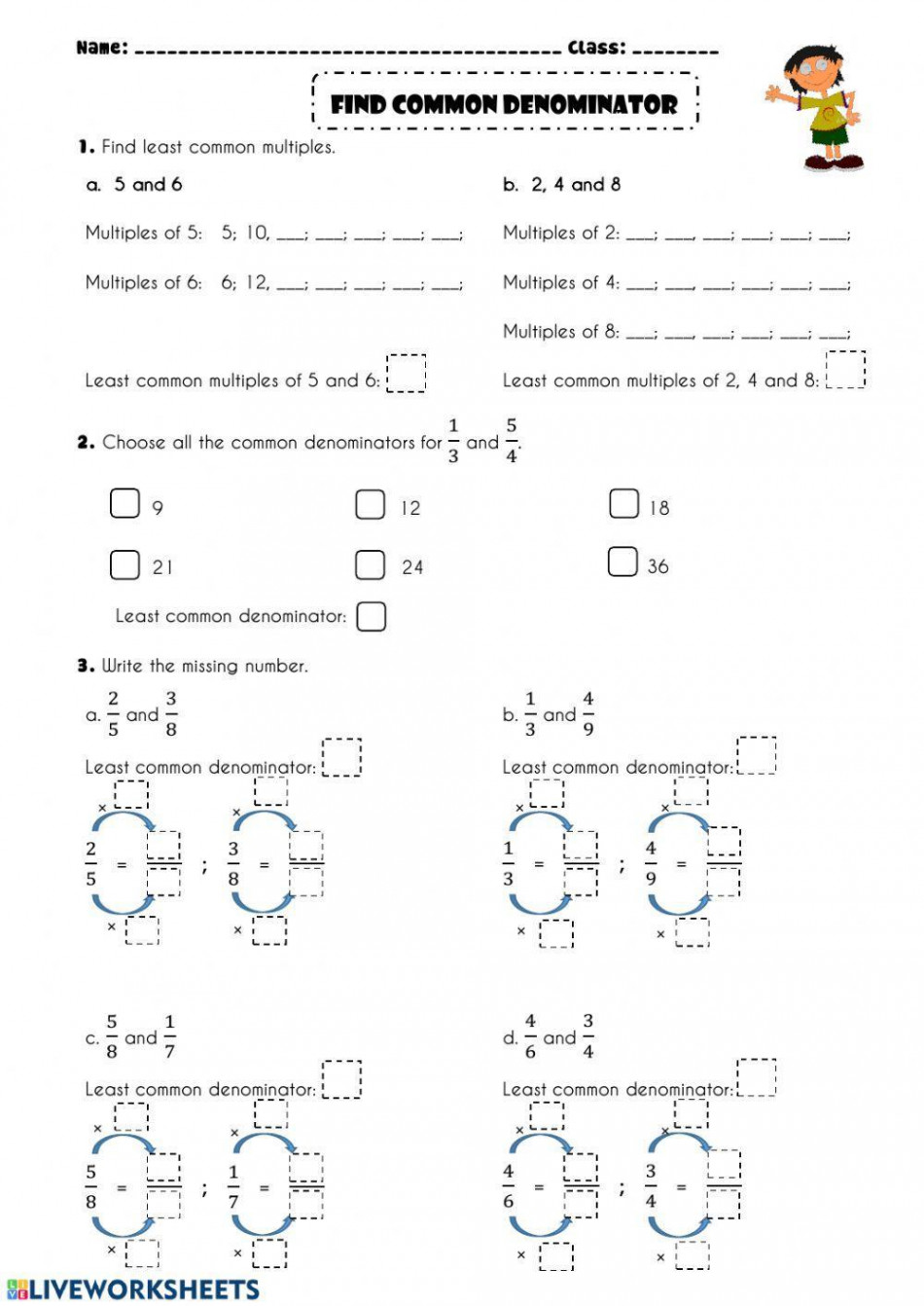 Find Common Denominators (Practice) worksheet  Live Worksheets