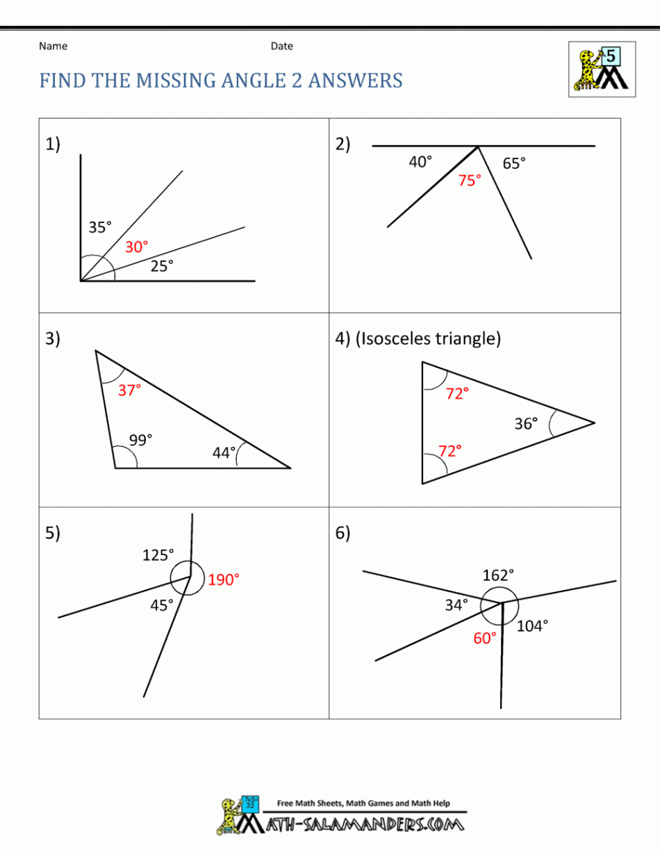 Find the Missing Angles  Answers  Angles worksheet, Finding