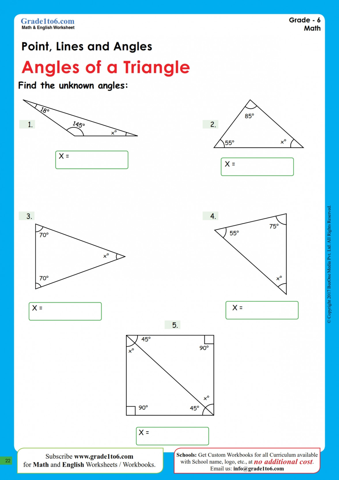 Finding Angles of a Triangle Worksheets  Gradeto