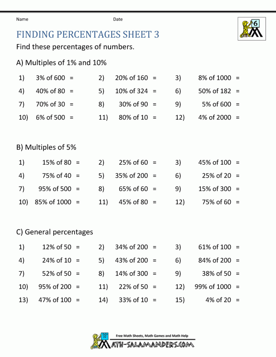 Finding Percentage Worksheets