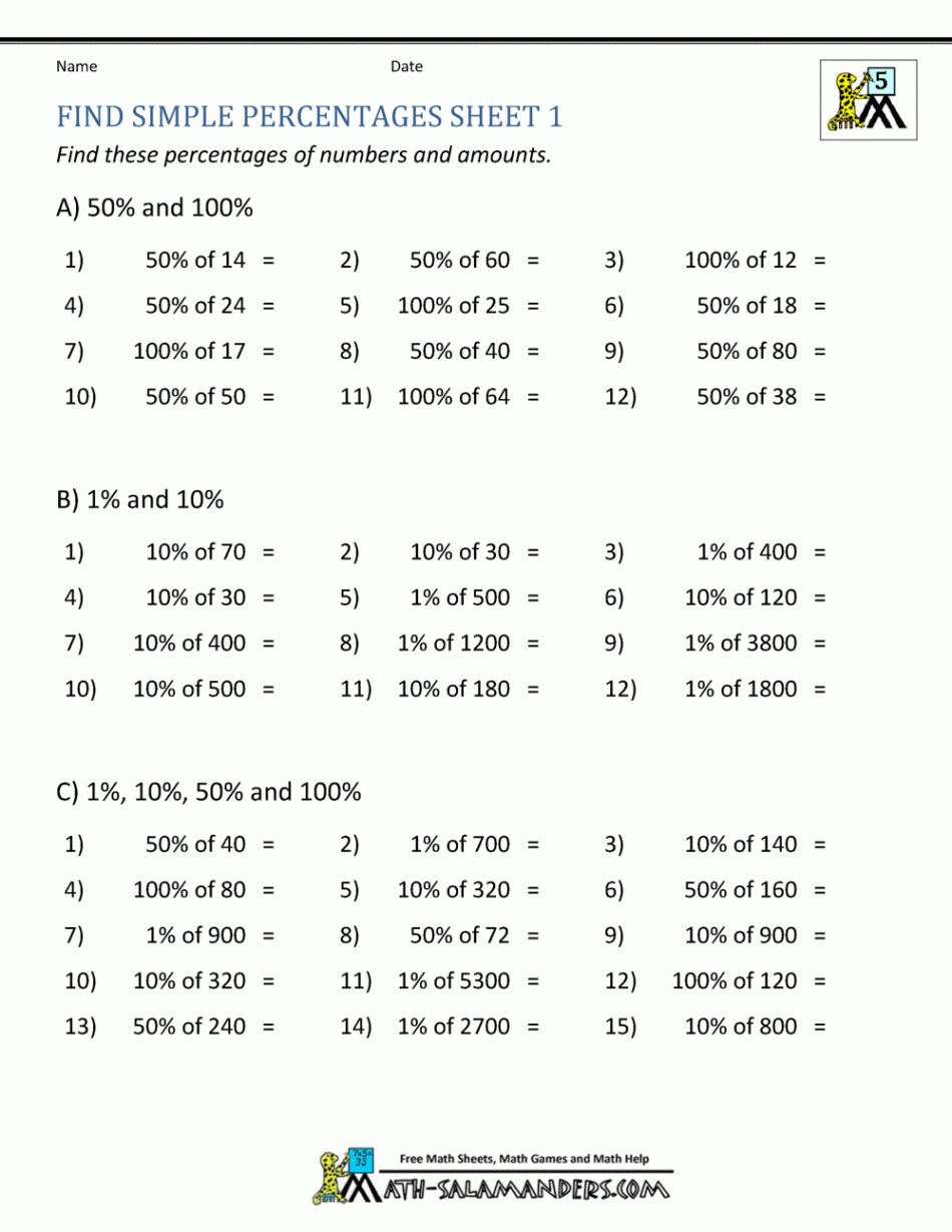 Finding Percentage Worksheets