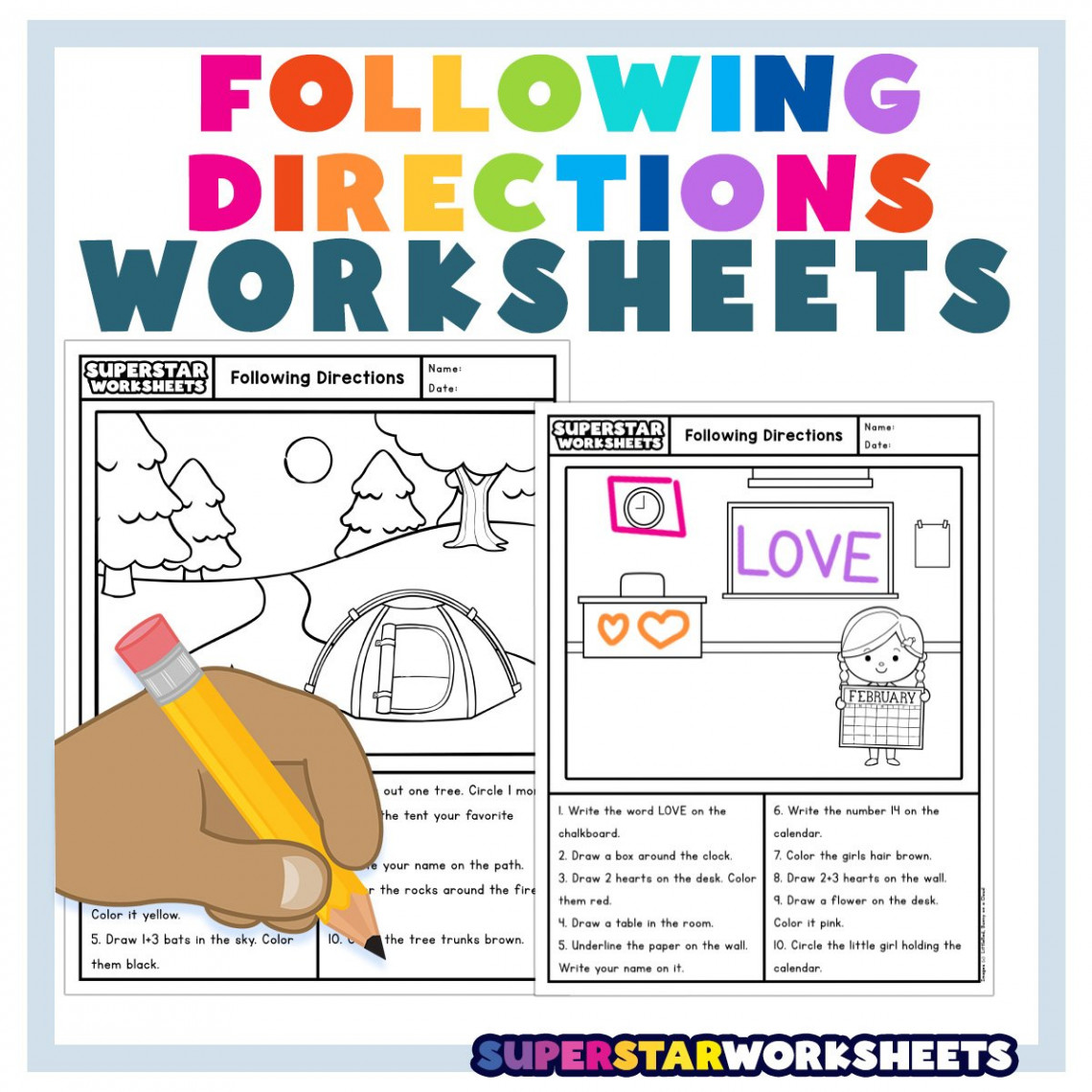 Following Directions Worksheets - Superstar Worksheets