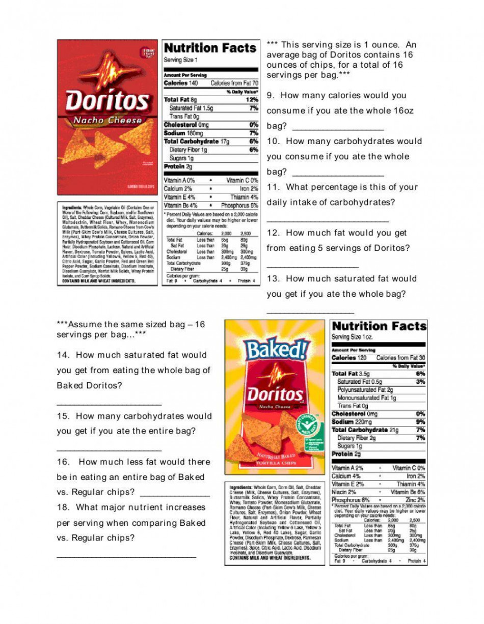 Food labels worksheet  Live Worksheets