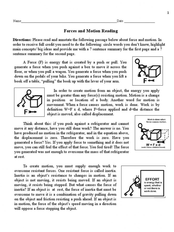 Forces and Motion Reading Worksheet  PDF  Inertia  Friction