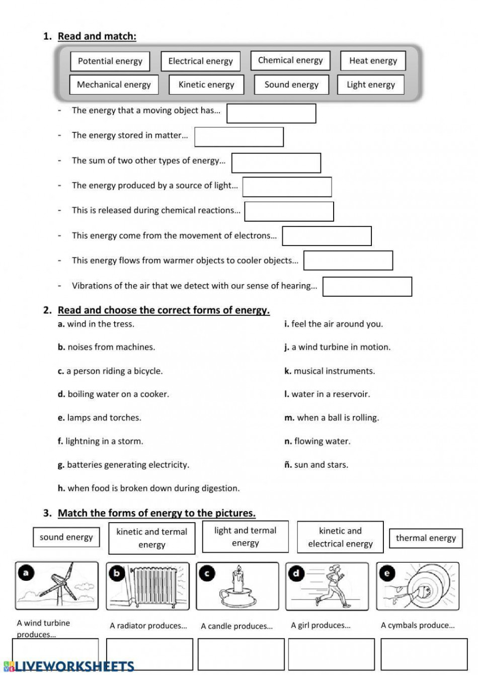 Forms of energy  Live Worksheets