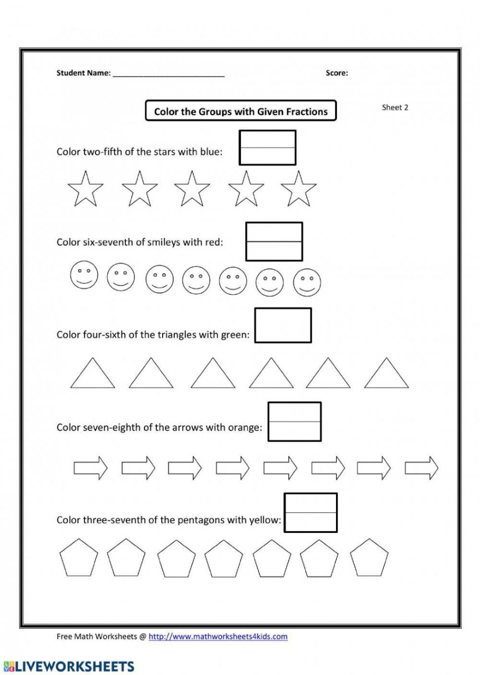 Fraction Coloring worksheet  Live Worksheets