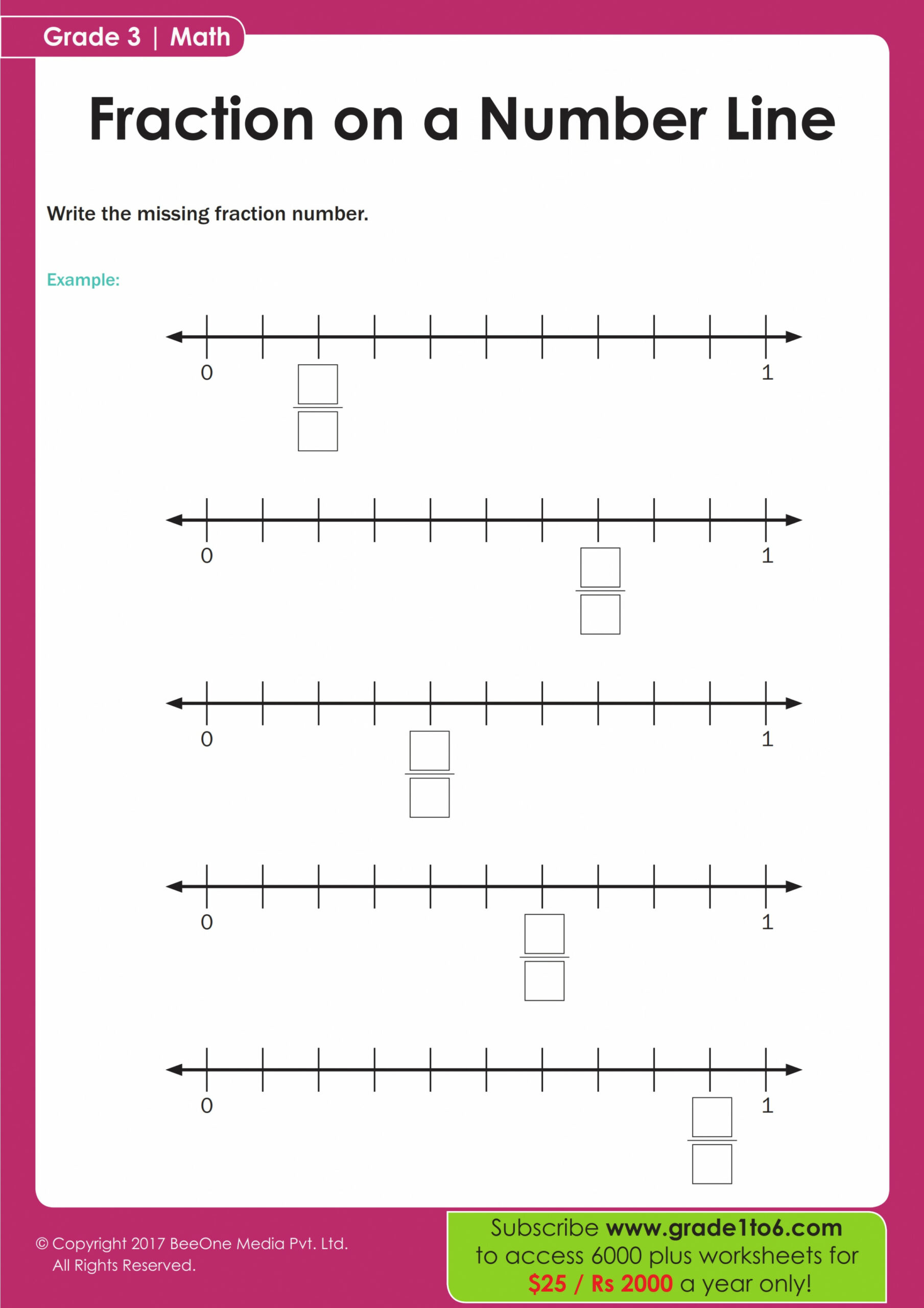 Fractions on a Number Line Worksheet  Free PDF